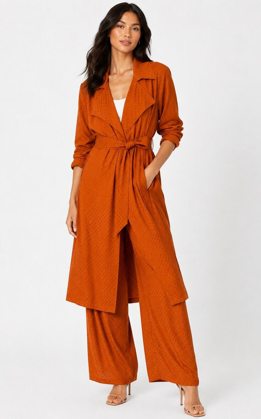 Leith XL Belted Duster Dress Wide Leg Pant Set Rust Orange Boho Lounge